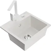 Mexen Évier 1 bac en granit Milo avec mitigeur Rita, blanc (6505-20-670300-20)