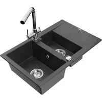 Mexen Gaspar évier en granit 1,5 bac avec égouttoir et mitigeur Duero, noir moucheté - 6507-76-671600-00