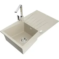 Mexen Cesar Évier en granit 1 bac avec égouttoir et mitigeur Rita, Beige - 6514-69-670300-00