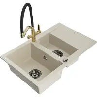 Mexen Gaspar évier en granit 1,5 bol avec égouttoir et mélangeur Duo, Beige - 6507-69-671701-57-B