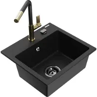 Mexen Évier 1 bac en granit Milo avec mitigeur Flora, noir (6505-77-670401-57-B)