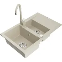 Mexen Gaspar 1,5 bol en granit avec égouttoir et mitigeur Telma, Beige - 6507-69-670200-69