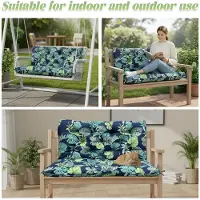 Topchances Coussin pour banc de jardin 150 x 100 x 10 cm, coussin d'assise d'extérieur pour banc de jardin (2 à 3 personnes), coussin rembourré pour balancelle, motifs de feuilles vertes
