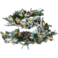 Spetebo 3.12.A14 Guirlande de Noël avec neige - baies - illuminée 50 LED / batterie / minuterie - longueur : 274 cm (HSG10F-274)