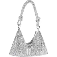 OEM Sac de soirée scintillant pour femme - Mini sac à main au fini argenté métallisé - 25 x 16 cm - Idéal pour les fêtes, les mariages et les mariées - Avec bandoulière réglable et poche intérieure