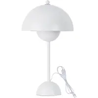 Alpinaluz Lampe de table blanche en forme de champignon avec pot de fleurs, métal, 34 cm, douille E27 pour chambre à coucher, salon, chambre d'enfant, bureau ou étude