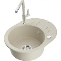 Mexen Kevin Évier en granit 1 cuve avec égouttoir et mitigeur Flora, Beige - 6517-69-670401-09