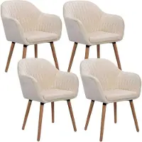 Merkloos Lot de 4 chaises de salle à manger en velours crème – Chaise à dossier droit – Chaise de salle à manger – Chaise de salon – Chaise de cuisine – Confortable et moderne