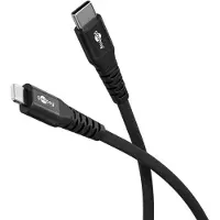 Goobay 74514 Lightning vers USB-C Câble textile supersoft avec connecteurs métalliques, 0,5 m, 0.5 m, noir - Câble de charge et de synchronisation élégant et extra-résistant, MFi, pour