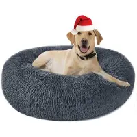 OEM Lit pour chat en peluche en forme de beignet pour petits, moyens et grands chiens, chats et autres animaux de compagnie, XXL-80, gris foncé
