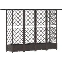 vidaXL Jardinière surélevée avec treillis et toit, marron, 202,5 x 40 x 121 cm, PP