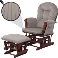 Mendler Fauteuil relax HWC-C76, fauteuil à bascule Fauteuil oscillant avec pouf Tissu Velours 320g/m² Öko-Tex gris clair Bâti foncé