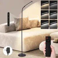 ZMH Lampadaire Salon Lampadaire LED à intensité variable Noir 3000K-6000K Lampadaire 11W Rotation 360° Lampe de lecture Touch Control Timer Lampe de sol avec télécommande pour chambre à coucher bureau