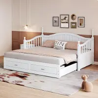 Sweiko Canapé-lit en bois massif 90/180x190 cm, avec tiroirs et sommier à lattes, lit multifonctionnel en pin, blanc