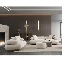AEA Elegantes Beiges Wohnzimmer Set Stoffsofa Polsterhocker Couchtisch