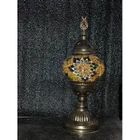 Halay Lampe d'ambiance turque faite main, dorée, avec veilleuse mosaïque colorée Lampe de table orientale digne d'un conte de fées