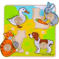 Bigjigs - Puzzle à encastrer en bois « Ma première maison » - Animaux domestiques - 4 pièces
