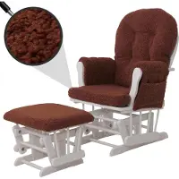 Mendler Fauteuil relax HWC-C76, fauteuil à bascule Fauteuil oscillant + pouf Tissu Bouclé 480g/m² Öko-Tex brun rouille Bâti blanc