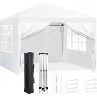 StarTech.com Pop-up Pavillon - Pavillon pliable 3x3 m - Hauteur réglable 176-200 cm - Cadre en acier - Tissu Oxford enduit de PVC - Résistant à la pluie - Avec parois latérales - Blanc