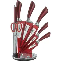 Cheffinger set de 8 couteaux professionnels Bloc de couteaux auto-affûtés de très haute qualité Set de couteaux de cuisine en acier inoxydable en rouge