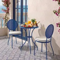 Casa Padrino Ensemble de jardin Art nouveau de luxe en fer forgé, bleu / blanc crème - Mobilier d'hôtel et de jardin