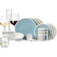 Moritz Vaisselle de camping en mélamine Set 4 personnes Harmonie 16 pièces + 16 verres Milano Verres à eau Verres à vin Verres à champagne Flûtes Vaisselle de table Pique-nique BBQ Batterie de cuisine