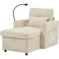 Aiorber Fauteuil relax Chenille Fauteuil individuel avec rangement Porte-téléphone portable Dossier réglable Poche latérale - Beige/Jaune/Gris/Vert/Noir