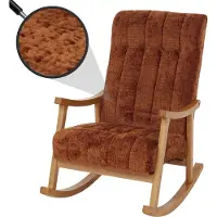 Mendler Fauteuil à bascule HWC-K10, relax, bois MVG tissu/textile chenille (465g/m²) terracotta, piètement naturel