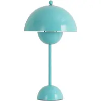 Alpinaluz Lampe de table céleste bleu turquoise au design de pot de fleurs en forme de champignon - métal, 34 cm, douille E27 pour chambre à coucher, salon, chambre d'enfant, bureau ou étude