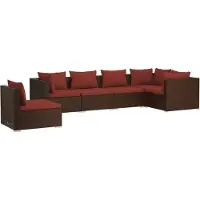 Syfax Salon de jardin 6 pcs avec coussins Résine tressée Marron