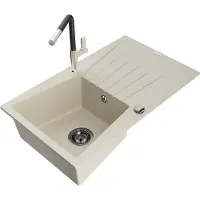 Mexen Évier en granit Cesar 1 cuve avec égouttoir et mitigeur Flora, Beige - 6514-69-670401-07-B