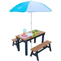 Axi Dennis Table Sable Et Eau En Bois Marron & Anthracite | Avec Couvercle, Boîtes De Rangement, Parasol & Jeu Évier De Cuisine | Pour Enfant, Pour