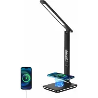 Immax KINGFISHER Lampe de table LED Qi noire avec recharge sans fil Qi et USB