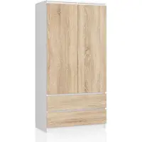 Akord Armoire avec 2 portes et 2 tiroirs (L:90cm / H:180cm / P:51cm) en blanc & chêne Sonoma