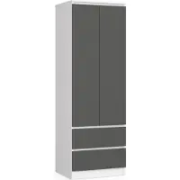 Akord Armoire à 2 portes et 2 tiroirs, dimensions 60 x 180 x 51 cm, en blanc et gris anthracite