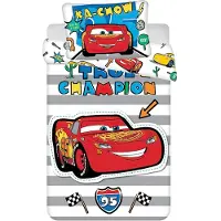 Jerry Fabrics Enfants Bébé Parure de lit Disney Pixar Cars Lightning McQueen True Champion Couette 100 x 135 cm, Oreiller 40 x 60 cm, 100 % coton