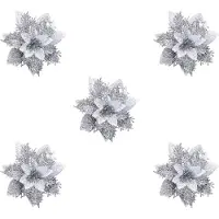 INF Fleurs de Noël artificielles en argent lot de 5 décorations de Noël