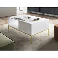 Mirjan 24 Table basse Nova Gold L104, table basse avec 2 tiroirs, poignées en aluminium couleur or (couleur : blanc)