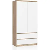 Akord Armoire à 2 portes et 2 tiroirs, dimensions 90 x 180 x 51 cm, finition chêne Sonoma et blanc