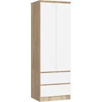 Akord Armoire à 2 portes et 2 tiroirs, dimensions 60 x 180 x 51 cm, finition chêne Sonoma et blanc