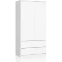 Akord Armoire à 2 portes et 2 tiroirs, dimensions 90 x 180 x 51 cm, en blanc