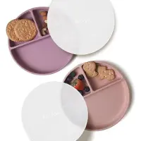 OEM Lot de deux assiettes en silicone pour bébé, sans BPA, antidérapantes, adaptées au micro-ondes et au lave-vaisselle, avec couvercle, lot de deux, couleur : mauve pâle/blush