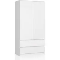 Akord Armoire avec 2 portes et 2 tiroirs (L:90cm / H:180cm / P:51cm) en blanc & blanc brillant