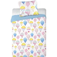 Ballon Parure de lit bébé enfant réversible motif montgolfières multicolore couette 100 x 135 + oreiller 40 x 60 cm 100% coton