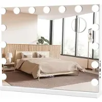 StarTech.com Miroir Hollywood - Miroir de maquillage - Éclairage LED à 15 niveaux de luminosité - Port de recharge USB - Haut-parleur Bluetooth - Dimensions : 58 x 46 cm - Blanc