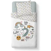 TODAY Linge de lit pour bébé KOOL, 140 x 200 cm, gris avec licorne