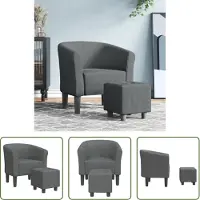 The Living Store Fauteuil club avec repose-pieds Tissu gris foncé