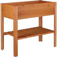 Relaxdays Jardinière surélevée , bois de sapin, compartiment de rangement, 4 pieds, bac à fleurs, fleurs, herbes aromatiques, dimensions : 80 x 88 x 43,5 cm, brun-rouge