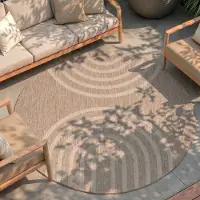 FRAAI Tapis d'intérieur et d'extérieur rond - Sierra Arches Beige/Crème | Ø 80 cm | Rond | Tissage plat