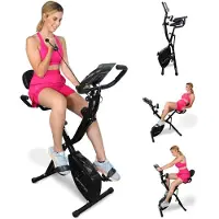 Mobiclinic Fitness, Vélo d'appartement pliable + bandes de résistance, 2 en 1, Everest, 8 niveaux, jusqu'à 100Kg, écran LCD, cardiofréquencemètre, siège réglable